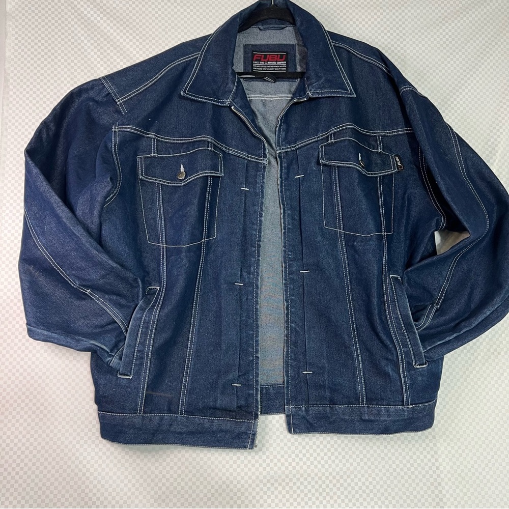 Vintage FUBU Denim Jean Jacket Blue Mens‎ Size XL Grunge Y2K Hip Hop